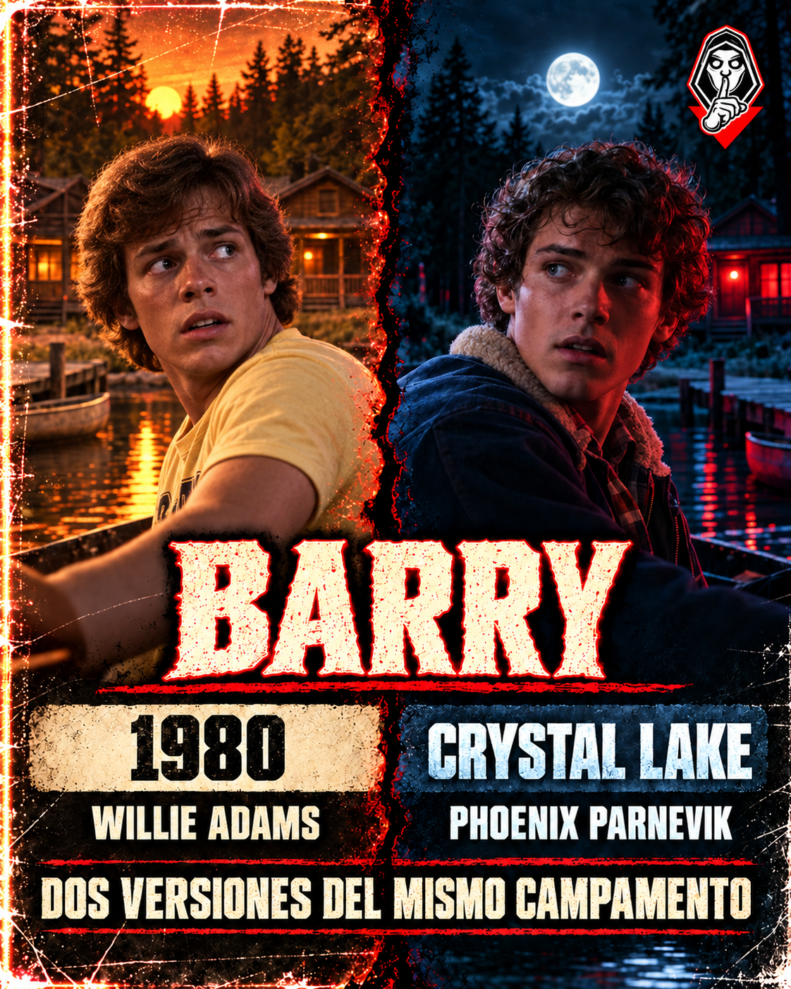 Comparativa editorial de Barry: Willie Adams en 1980 y Phoenix Parnevik en Crystal Lake, en una composición naranja y azul.