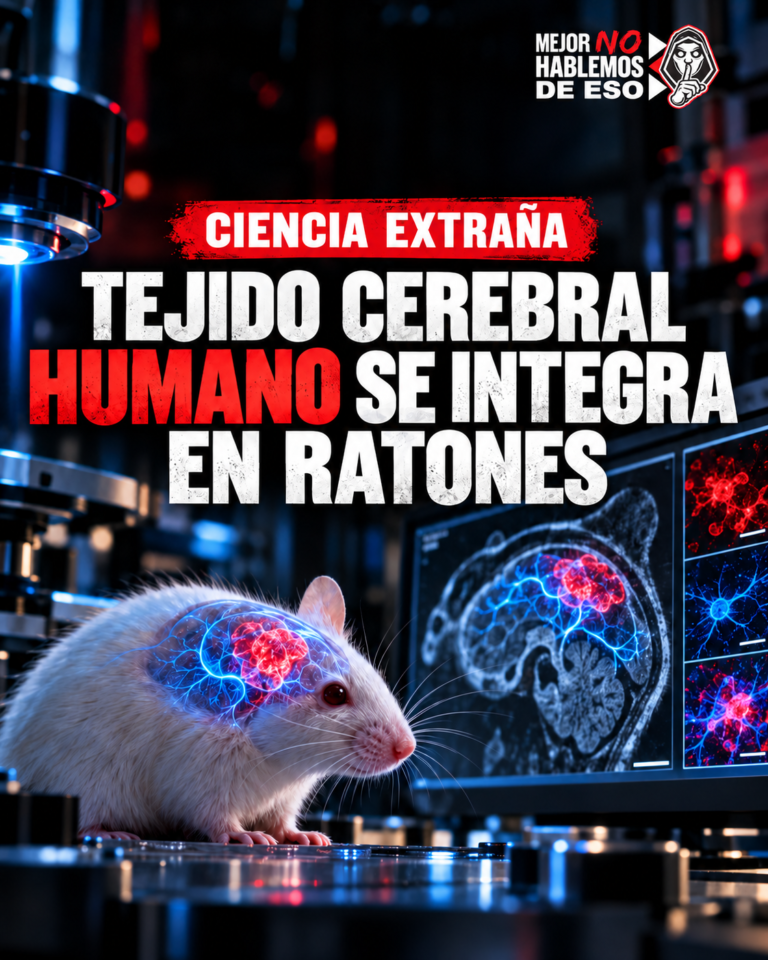 Arte IA de MNHDE de un ratón y tejido cerebral representado en rojo y azul; ilustración conceptual, no imagen del experimento.