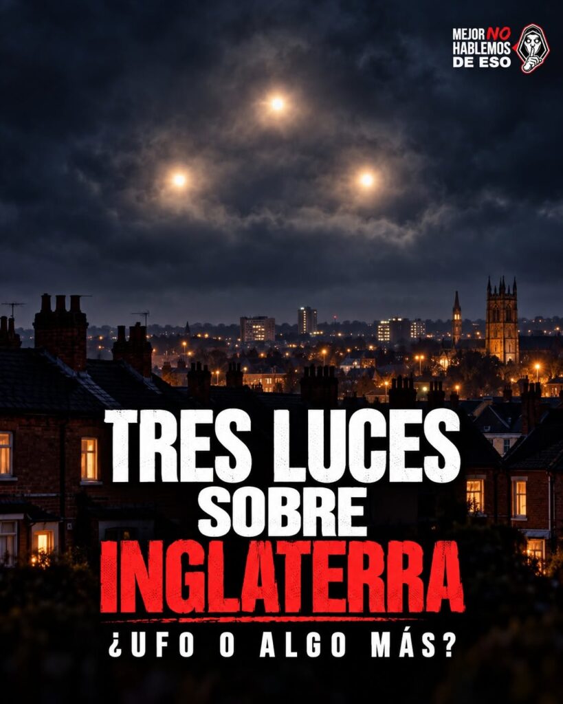 Ilustración de MNHDE sobre tres luces sobre Inglaterra; arte generado con IA, no fotograma del avistamiento.