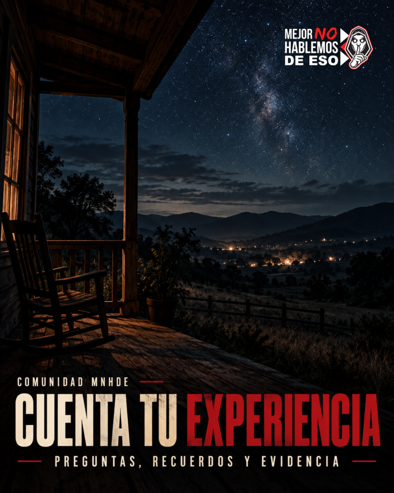 Ilustración conceptual IA de MNHDE de un cielo nocturno visto desde un porche vacío; no documenta un avistamiento real.