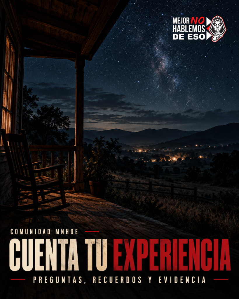 Ilustración conceptual IA de MNHDE de un cielo nocturno visto desde un porche vacío; no documenta un avistamiento real.