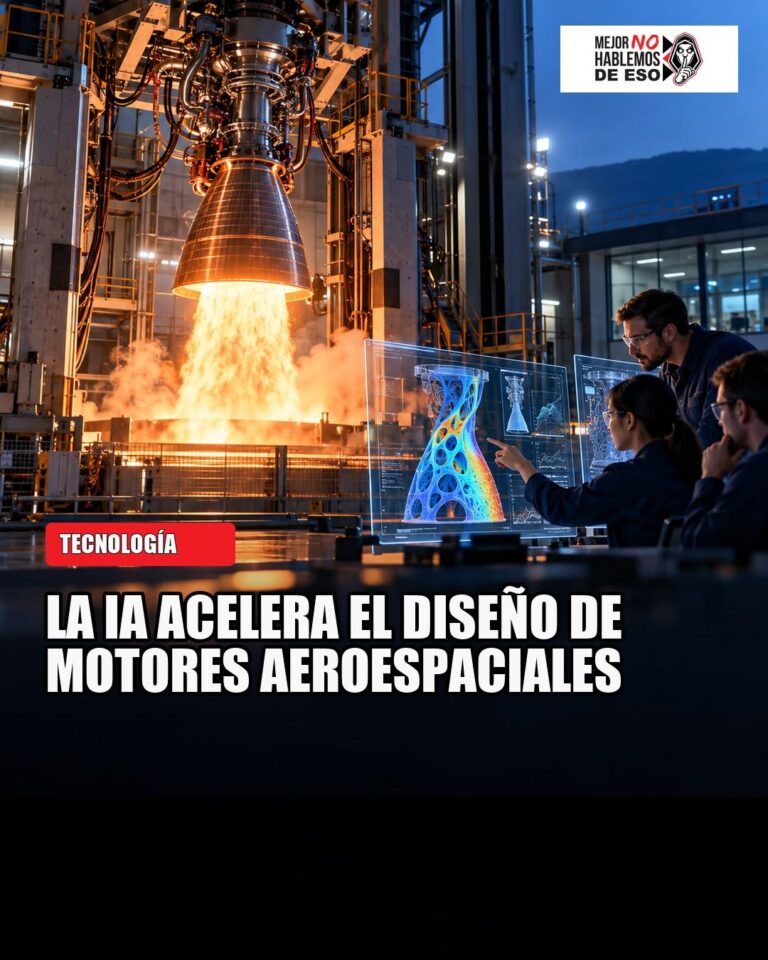 Ilustración IA de MNHDE de ingenieros y un motor en pruebas; no es una fotografía de los proyectos de MIT o GE Aerospace.