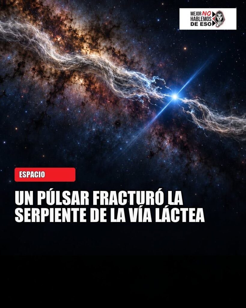 Ilustración IA de MNHDE de un posible púlsar junto a un filamento galáctico; no es una observación de Chandra.